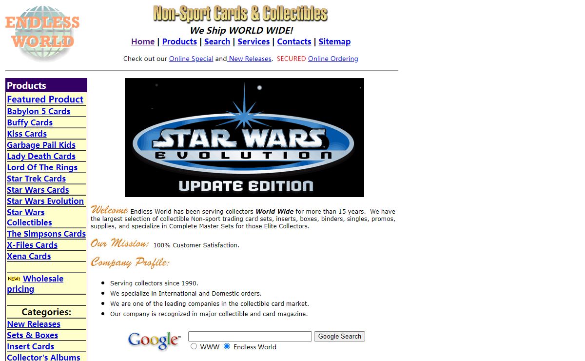Endless World Distribution non-sport cards and collectibles