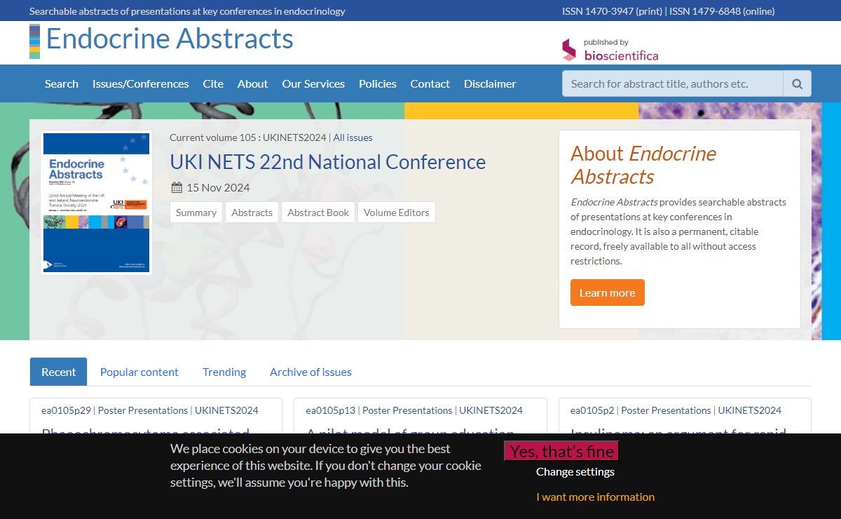 Endocrine Abstracts - Searchable abstracts of presentations at key conferences in endocrinology