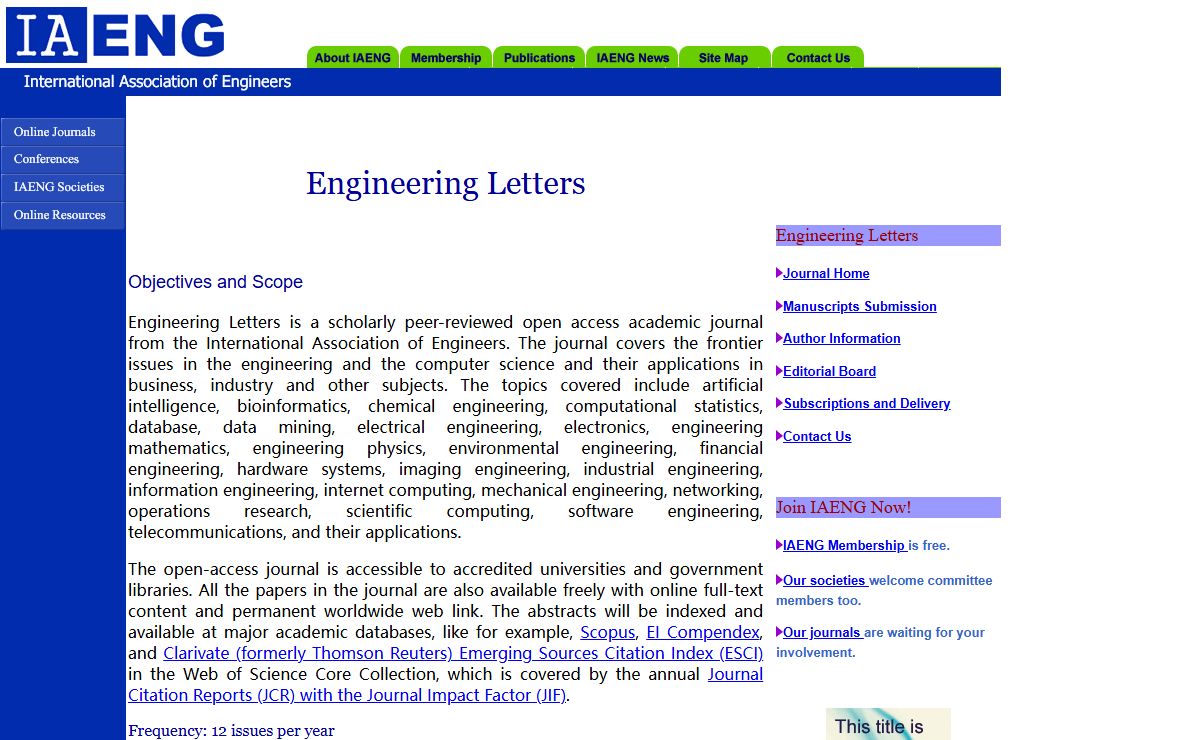 Engineering Letters | An Open Access Academic Journal from IAENG
