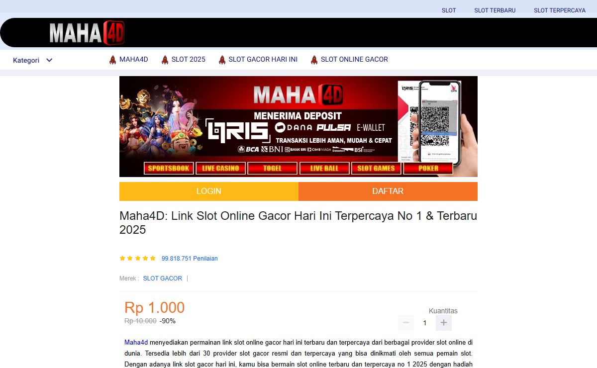 Maha4D: Link Slot Online Gacor Hari Ini Terpercaya No 1 & Terbaru 2025