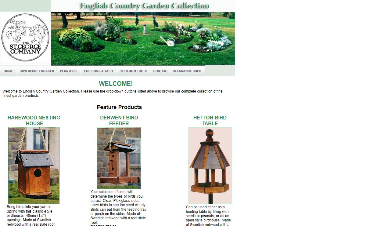 English Country Garden Collection - The St. George Co, Garden Products, planters, Tom, Chambers, Flatford, Arches, Bins, Tools, stainless, steel, furniture, ornamental, iron