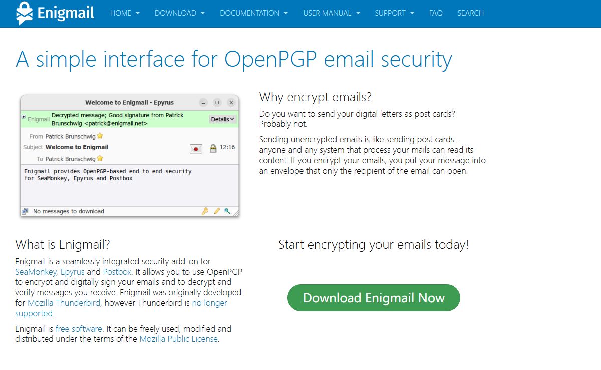 Enigmail - A simple interface for OpenPGP email security