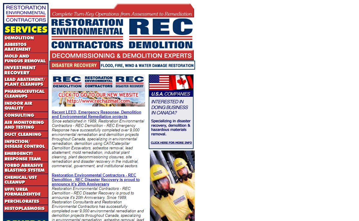 Restoration Environmental Contractors (Environmental cleanups, pcb removal, soil remediation, mould and fungus remediation, lead abatement, asbestos removal, infectious disease control, SARS, etc.)