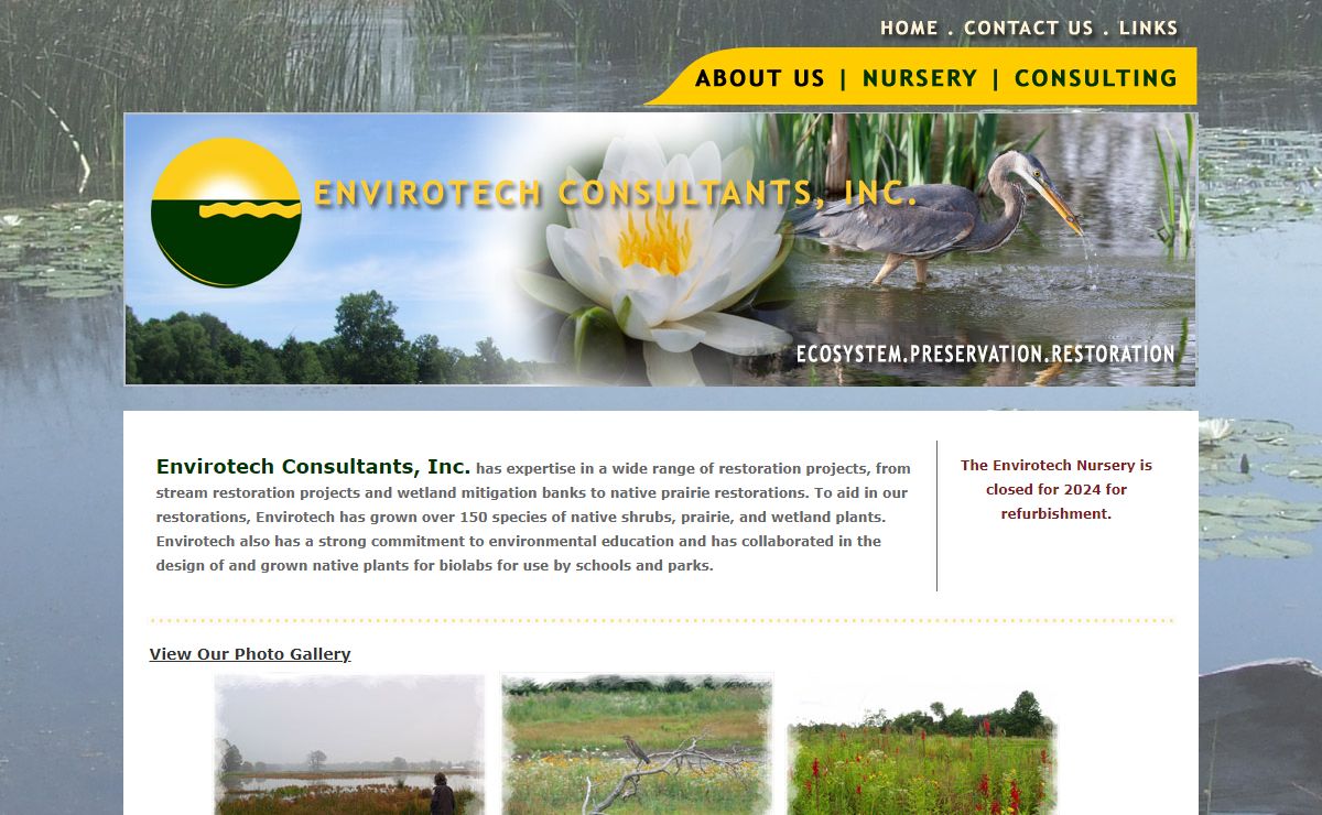 Envirotech Consultants, Inc. OH | Home | Environmental consulting wetlands mitigation banking restoration habitat restoration Ecosystem Preservation Restoration Consulting Somerset, OH Ohio ecological monitoring bog habitat assessment bog fen nursery stream vernal pools VIBI habitat native plants ecology amphibians ecosystem sedge meadows marshes wet prairies swamp QHEI ORAM IBI ICI Columbus OH Central Ohio ecologist engineers scientist"