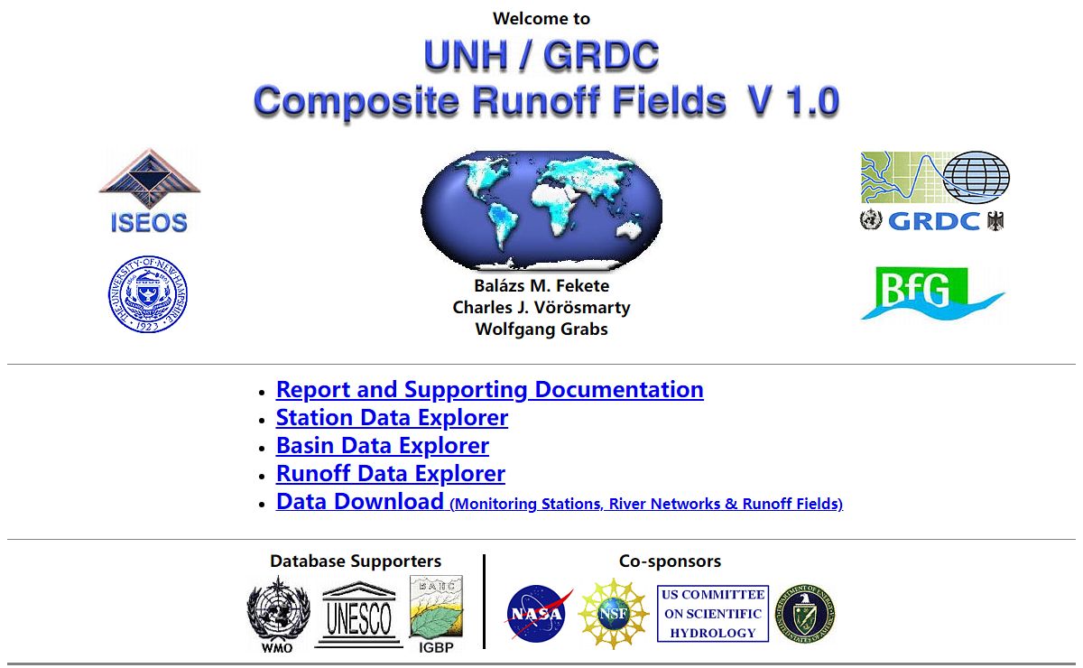 Welcome To UNH/GRDC Composite Runoff Fields V1.0