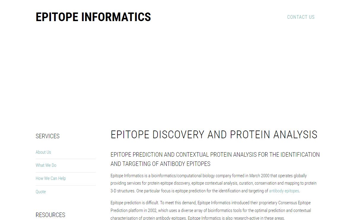 Epitope Informatics - epitope prediction - contextual protein analysis and annotation