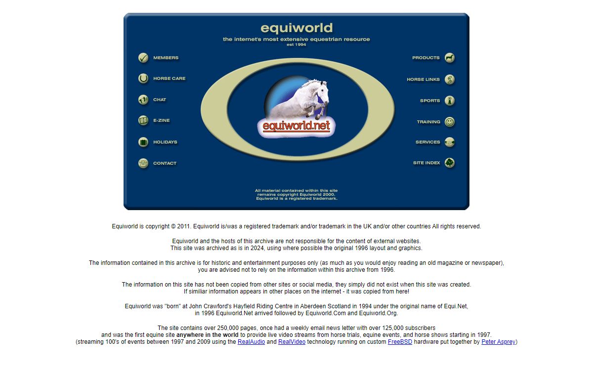 Equiworld - World Wide Horse Information - Equestrian Directory. [Archived 2024]