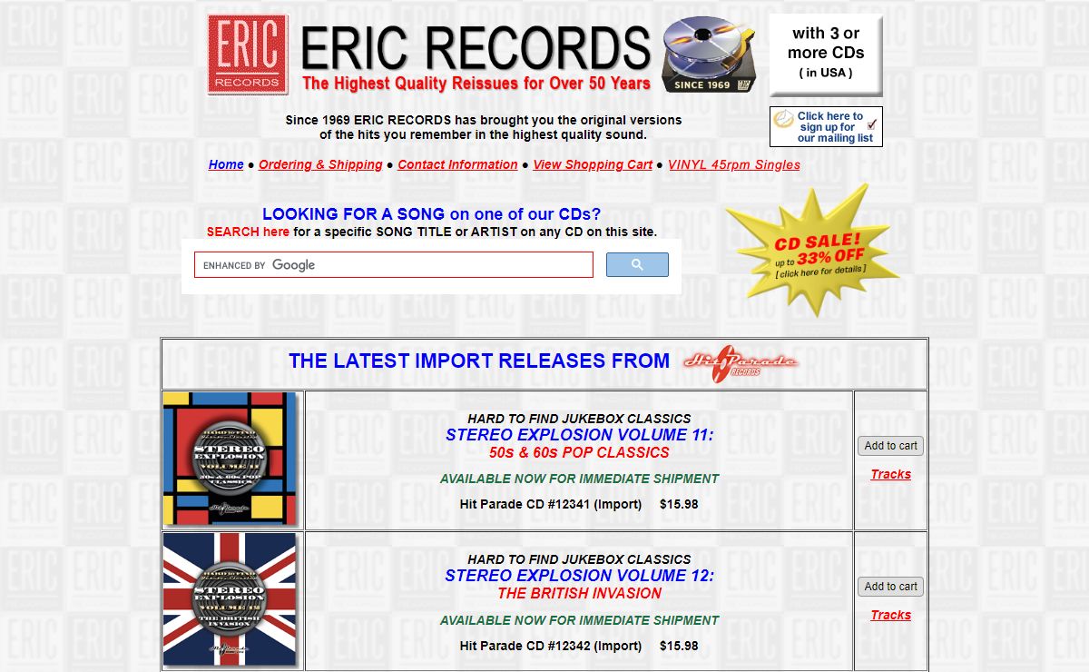 ERIC RECORDS: Original Versions & the Highest Quality Sound