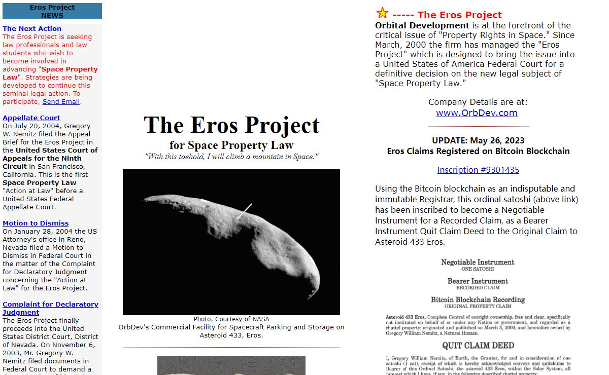 Eros Project: Home Page