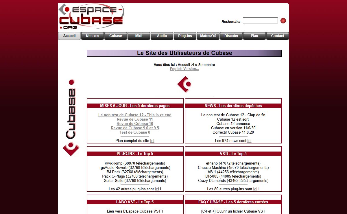 Accueil / Le Sommaire / Le Site des Utilisateurs de Cubase - Espace Cubase