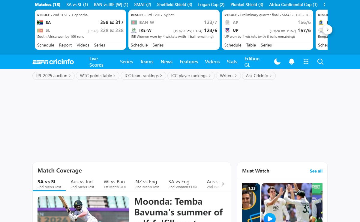 Today's Cricket Match | Cricket Update | Cricket News | ESPNcricinfo