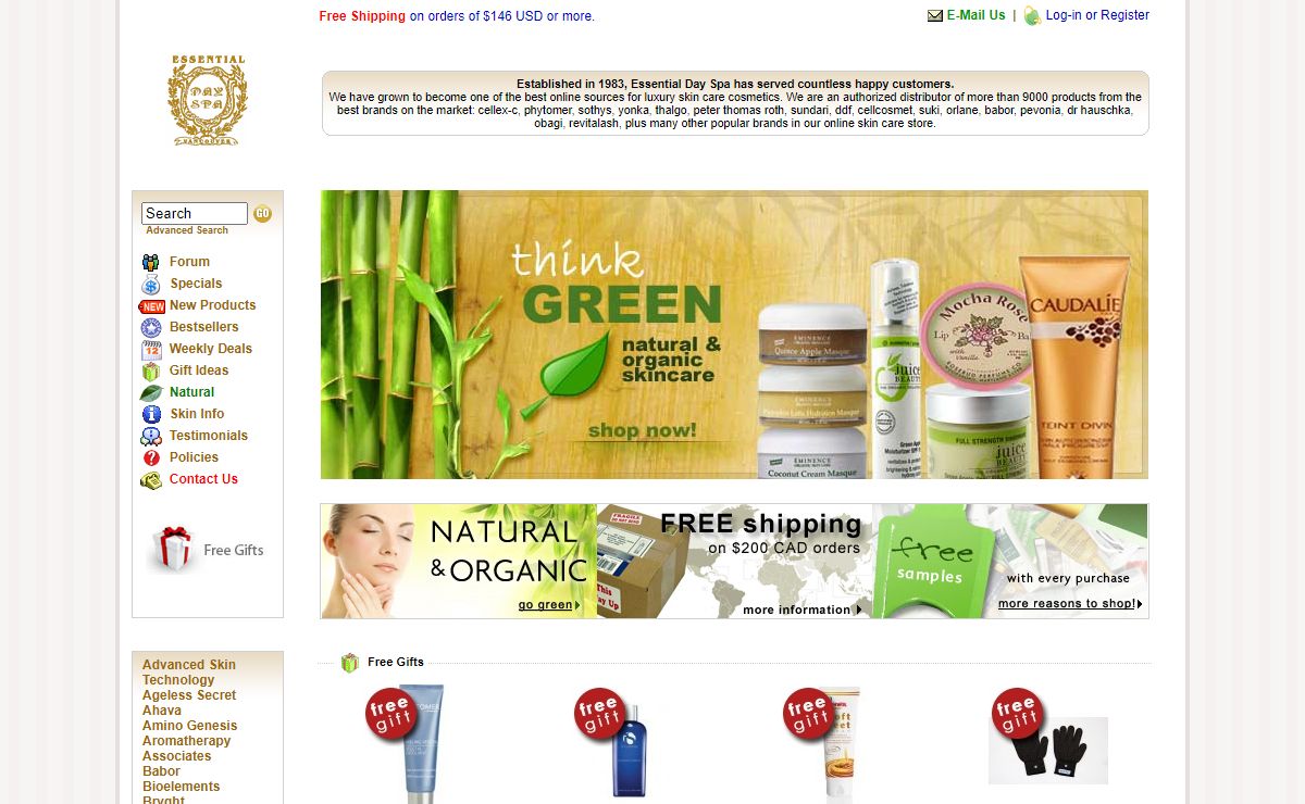Essential Day Spa Skin Care and Cosmetics Store Online