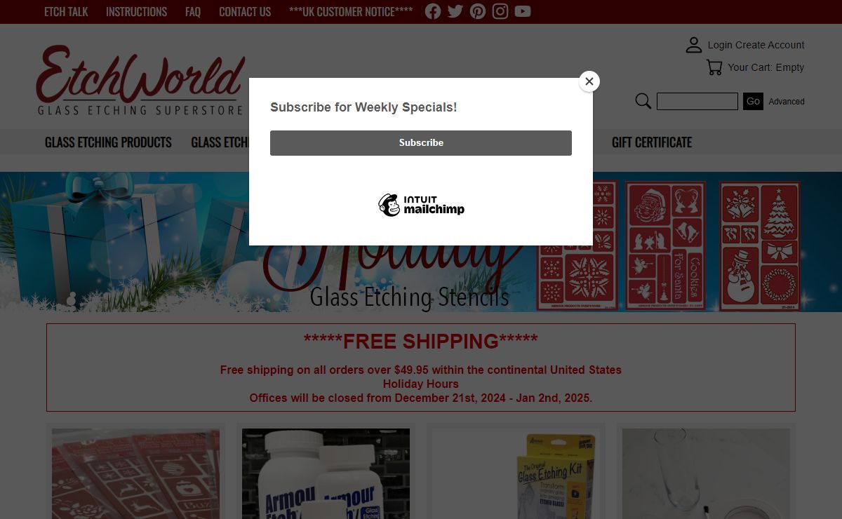 Online store for all your glass etching and sand blasting needs!! - Etchworld.com - Glass Etching Supplies Superstore