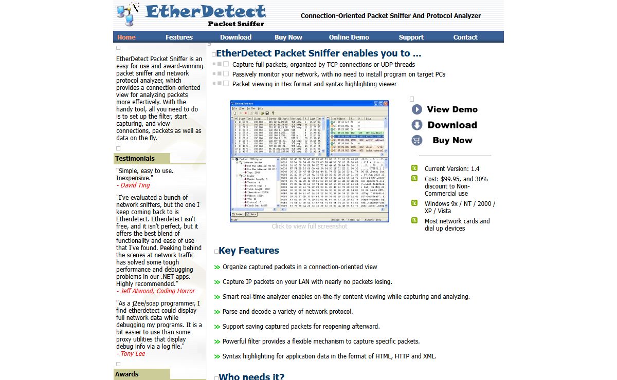 EtherDetect Packet Sniffer, Protocol Analyzer