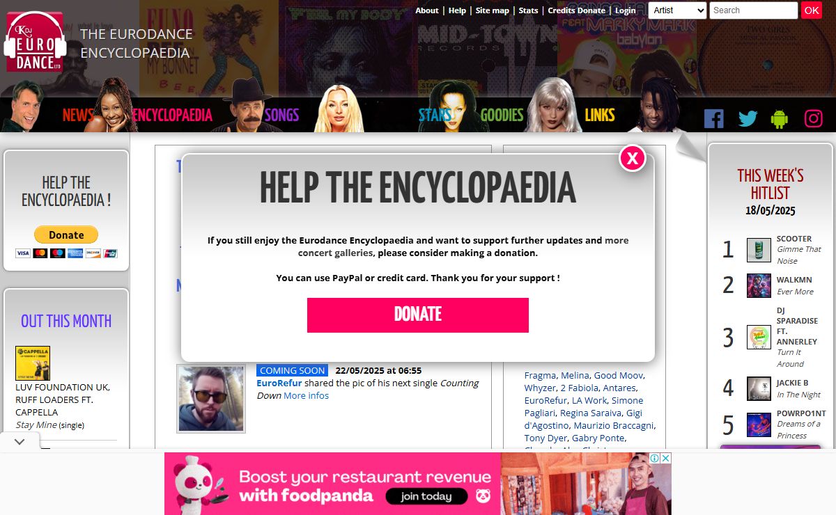 ♫ The Eurodance Encyclopaedia news, biographies, discographies, concert photos, TV dates, samples and lyrics of eurodance projects, artists and producers