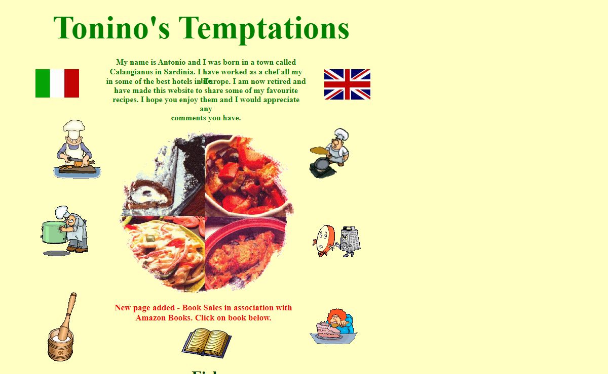 Tonino's Temptations - Italian and English recipes - cooking at its best