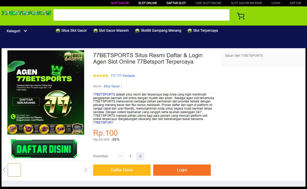 77BETSPORTS Situs Resmi Daftar & Login Agen Slot Online 77Betsport Terpercaya
