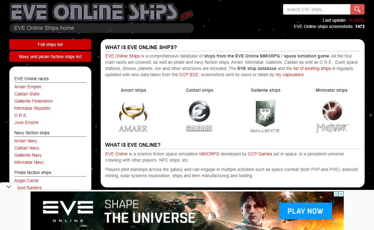 EVE Online Ships: an EVE Online ships database and screenshots gallery