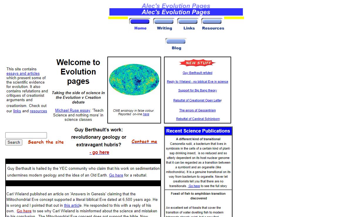 Alec's Evolution Pages with scientific evidence for evolution and refutations of creationist arguments
