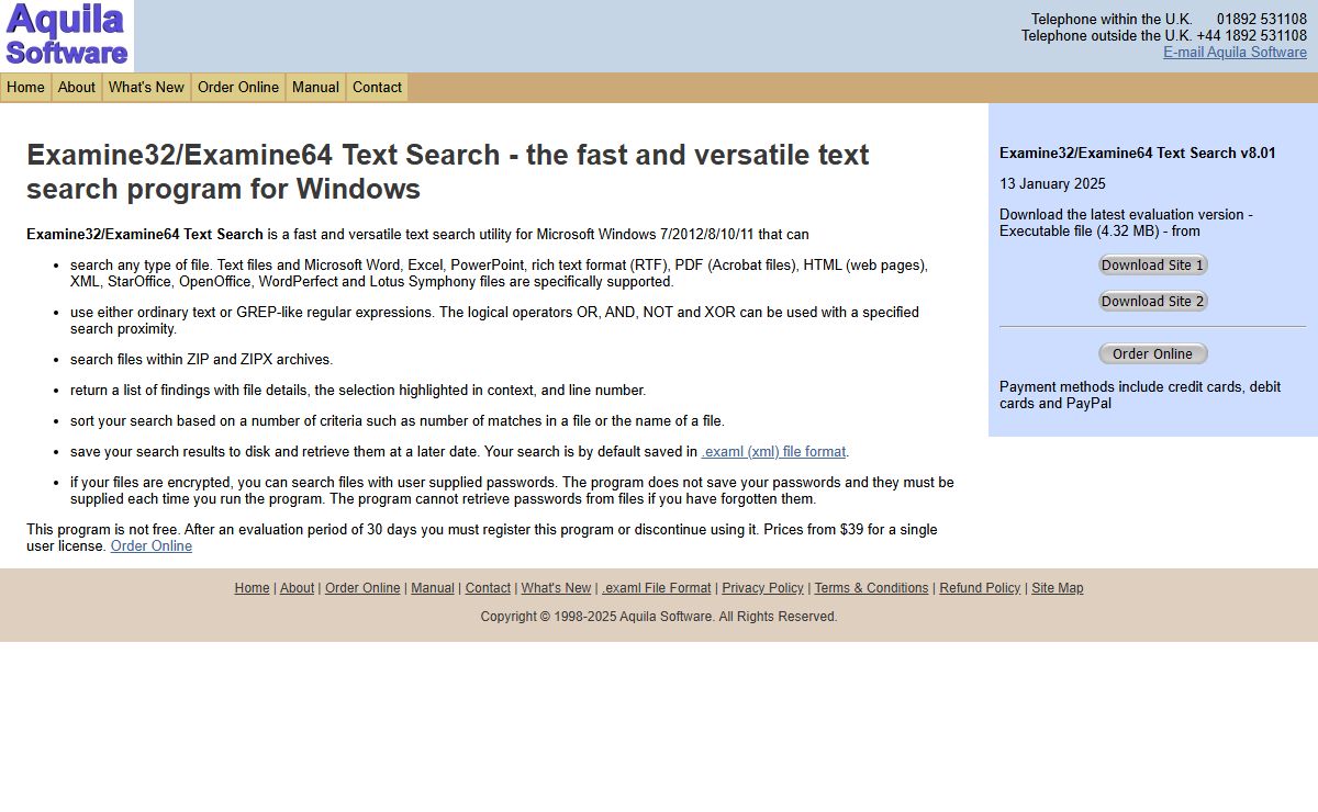 Examine32/Examine64 Text Search (11/10/8/2012/7) - the fast and versatile text search program for Windows