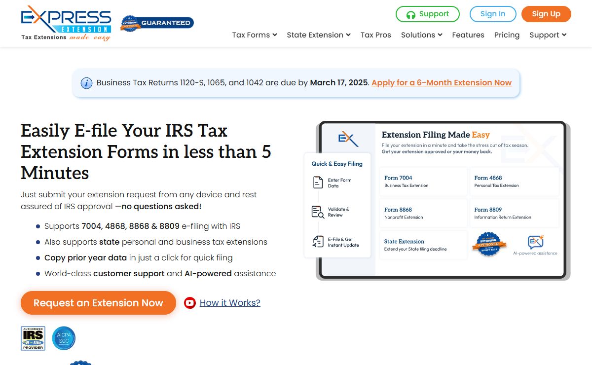 E-File 7004, 4868, 8868 & 8809 | 2024 Tax Extension Forms