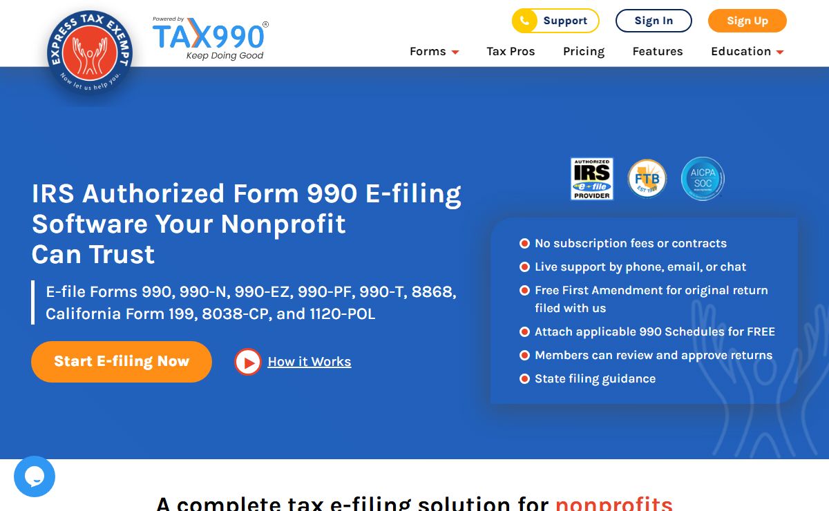 E-File 990-N, 990-EZ, 990, 990-PF, 990-T, 1120-POL |990 Software Online