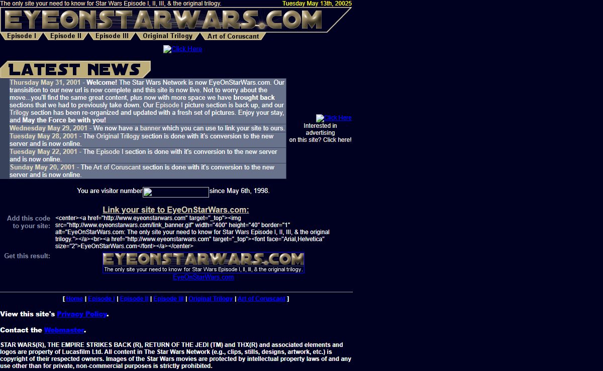 EyeOnStarWars.com: Information on Star Wars Episode I, II, III, & the original trilogy.