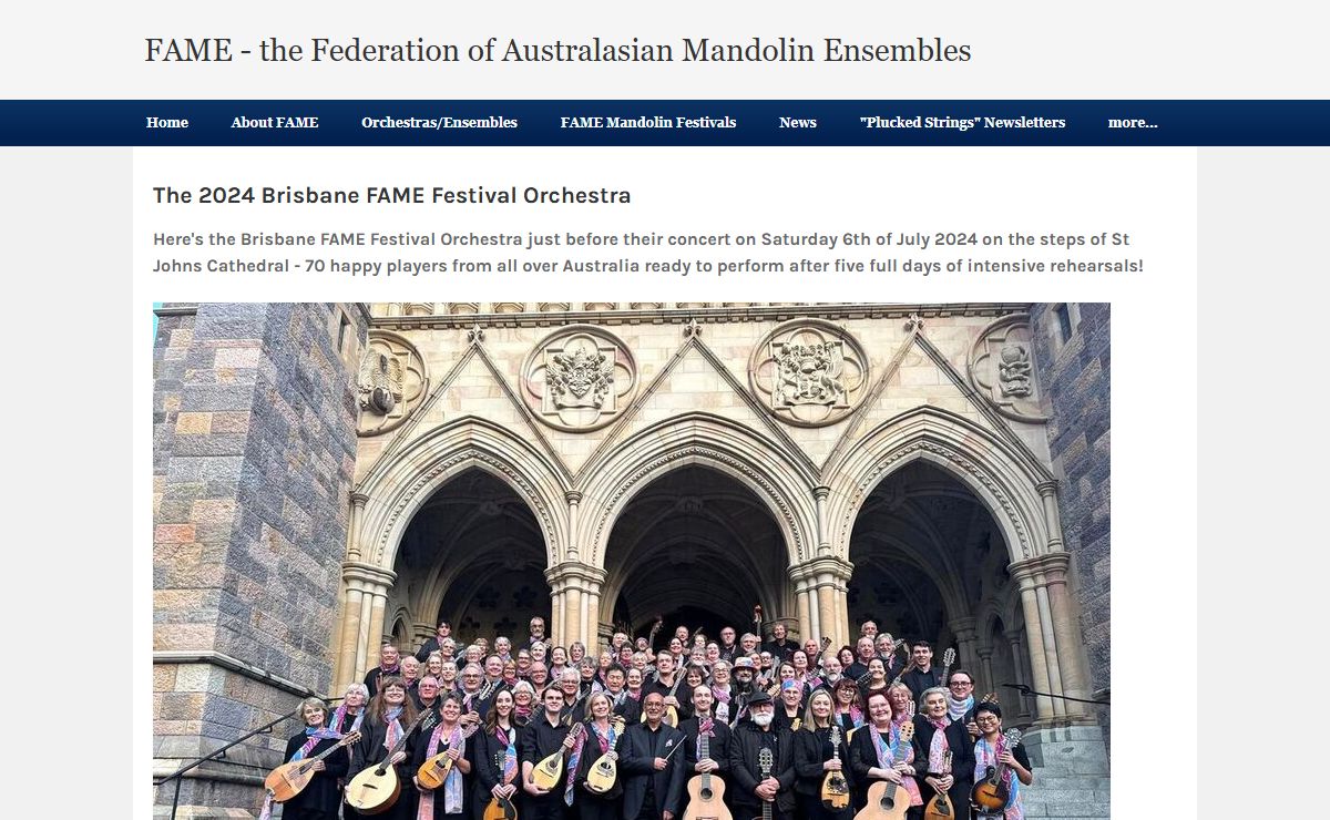 FAME - the Federation of Australasian Mandolin Ensembles - Splash page for Perth FAME