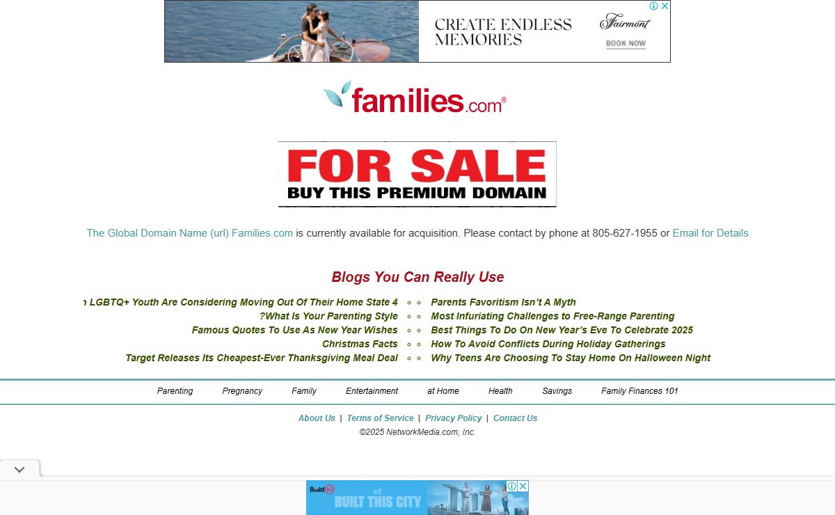 Families.com Domain Name is For Sale Call 805-627-1955
