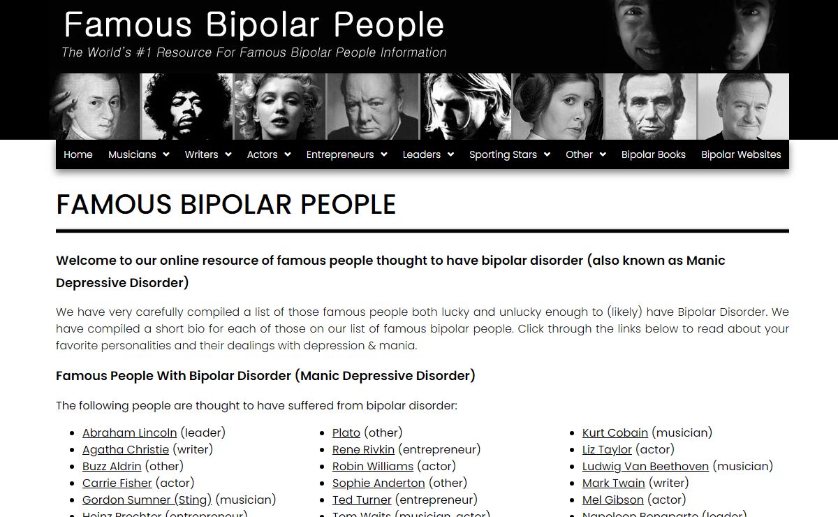 Famous Bipolar People (People with Manic Depression) - Famous Bipolar People