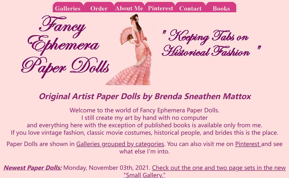 Fancy Ephemera Paper Dolls: Vintage brides, literary heroines, famous historical women, Classic movie stars, Hollywood costume, and Victorian ladies fashion.