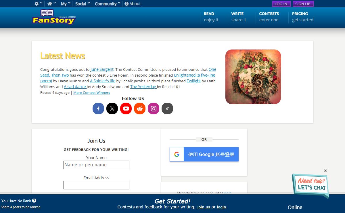 Share your poetry and all your writing. Get feedback for your writing.