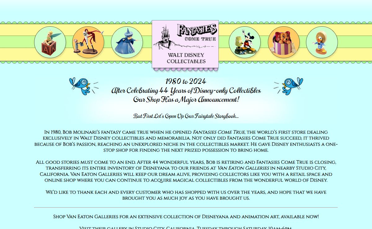 Disney Collectibles and Memorabilia for 44 Years | Walt Disney, Disneyland, Walt Disney World, and Disney Studio | Fantasies Come True