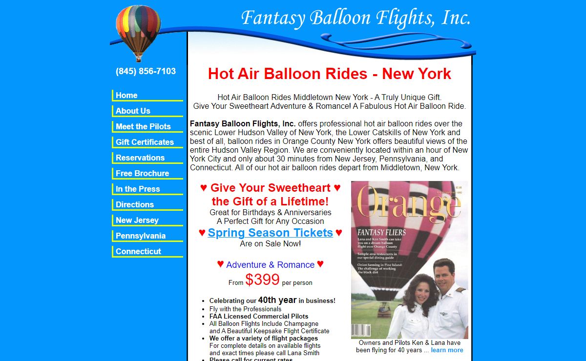 Hot Air Balloon Rides - New York Middletown Holiday Gifts NY Orange County Hudson Valley Flights