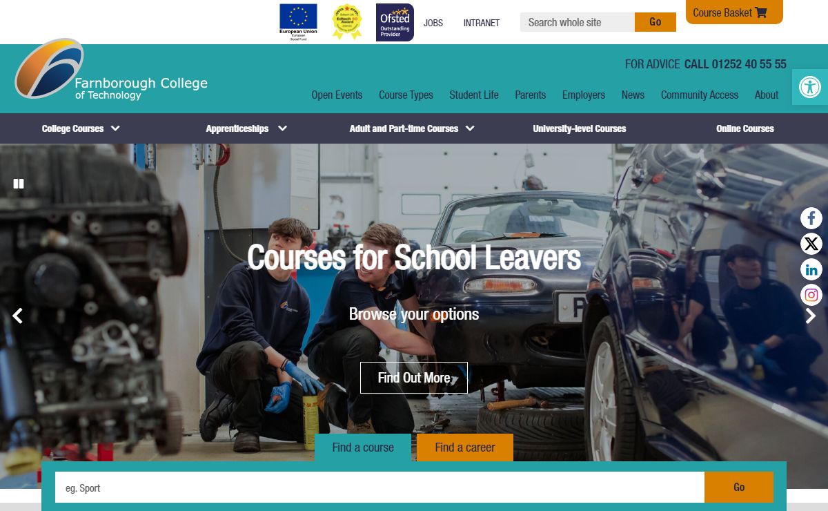 Farnborough College of Technology | Ofsted Outstanding - Farnborough College of Technology