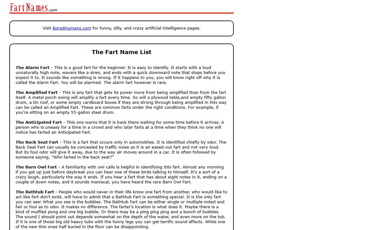 FartNames.com - The Fart List