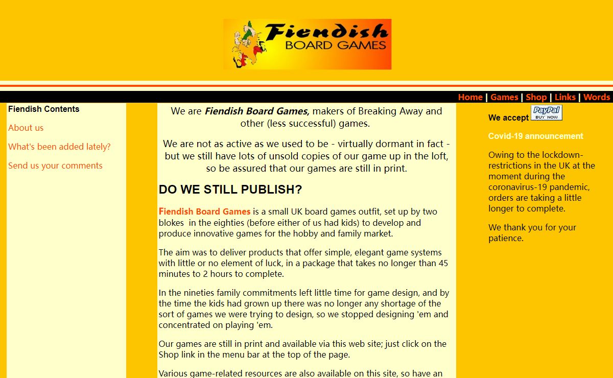Fiendish Board Games: Publishers of Breaking Away and other games