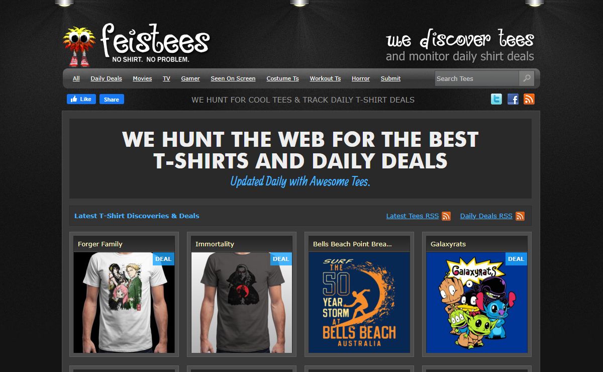 Feistees - Monitor the Web's Daily Shirt Deals and Discover New Tees