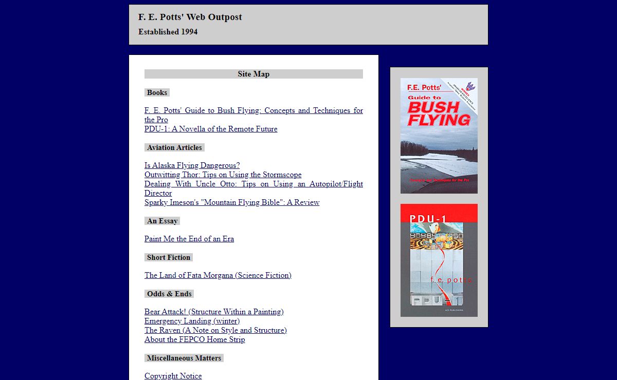 F. E. Potts' Web Outpost: TOC page