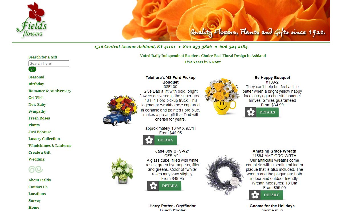 Fields Flowers, your florist in Ashland, Kentucky