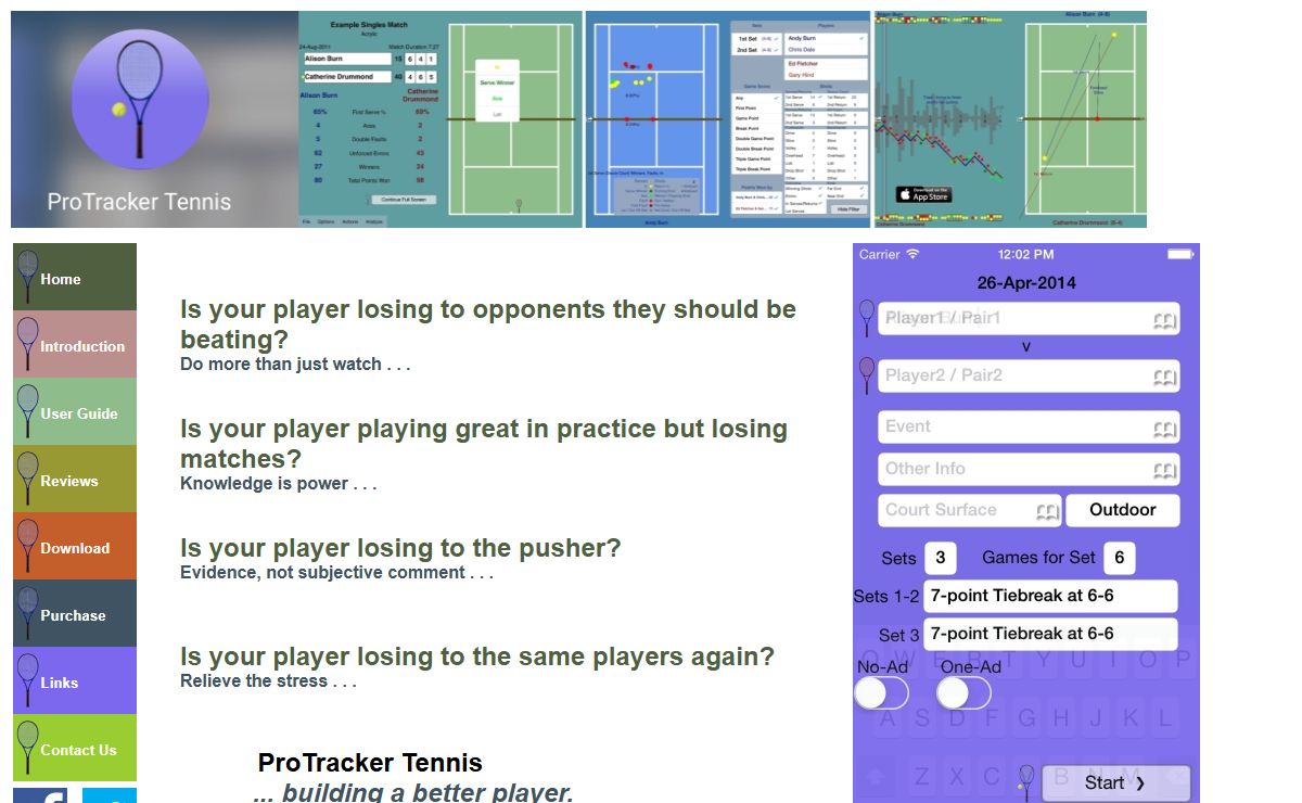 ProTracker Tennis - Professional Match Charting, Stats and Analysis ... building a better player.