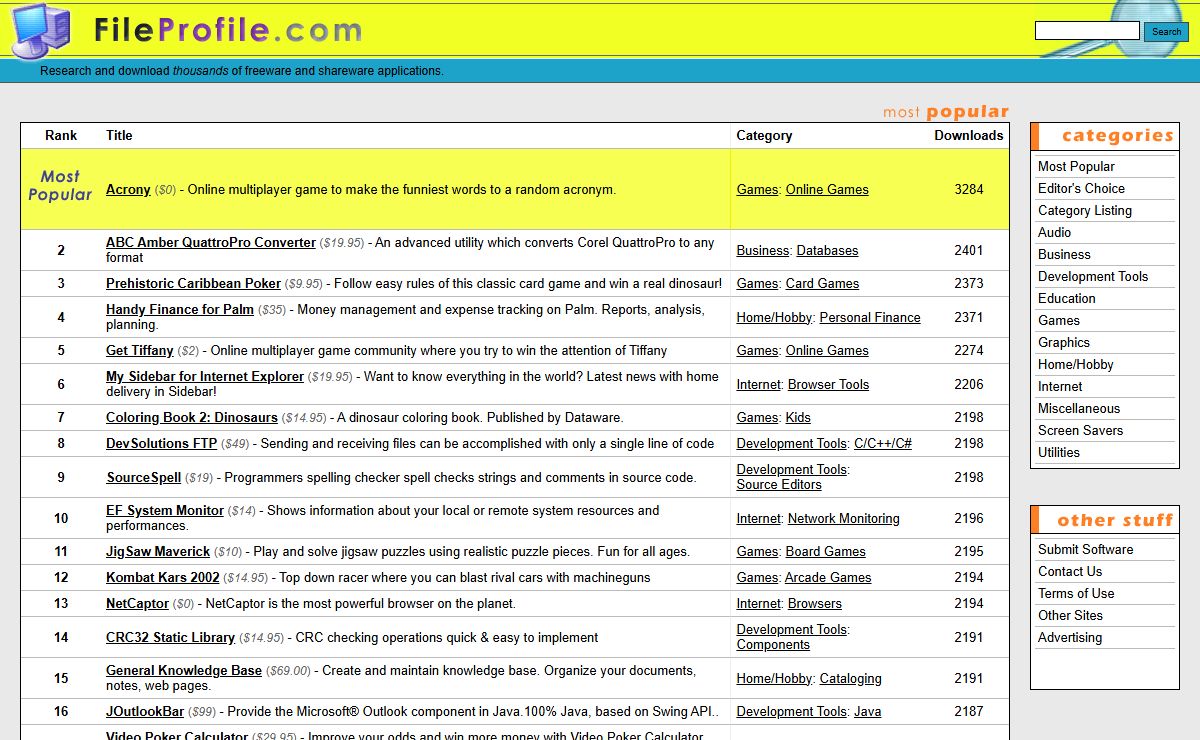 FileProfile.com -- A MASSIVE list of Freeware and Shareware.