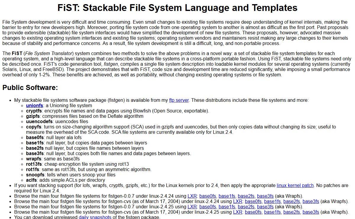 FiST: Stackable File System Language and Templates
