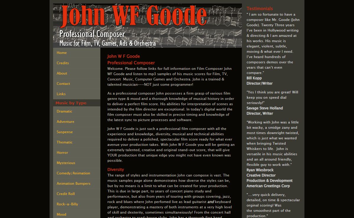 Composer John WF Goode Music for Film TV Scores, Video Games