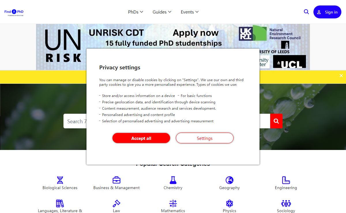 PhD Programmes, Research Projects & Studentships in the UK & Europe