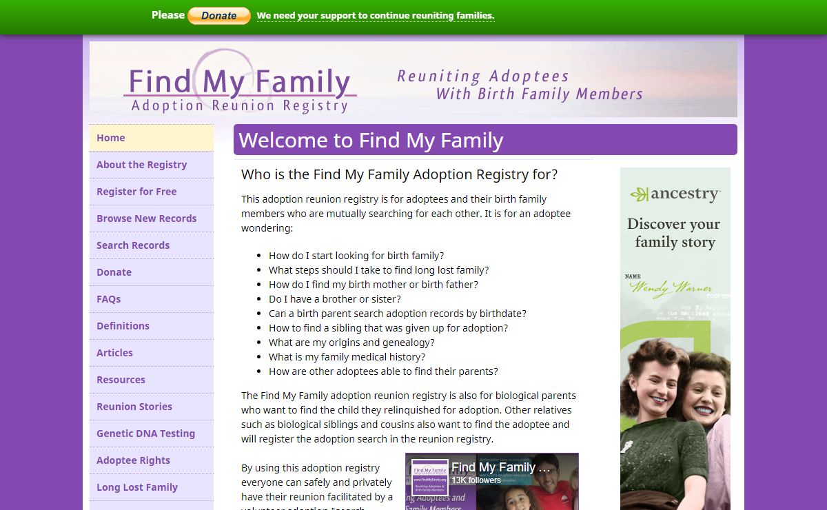 Find My Family Adoption Search and Reunion Registry
