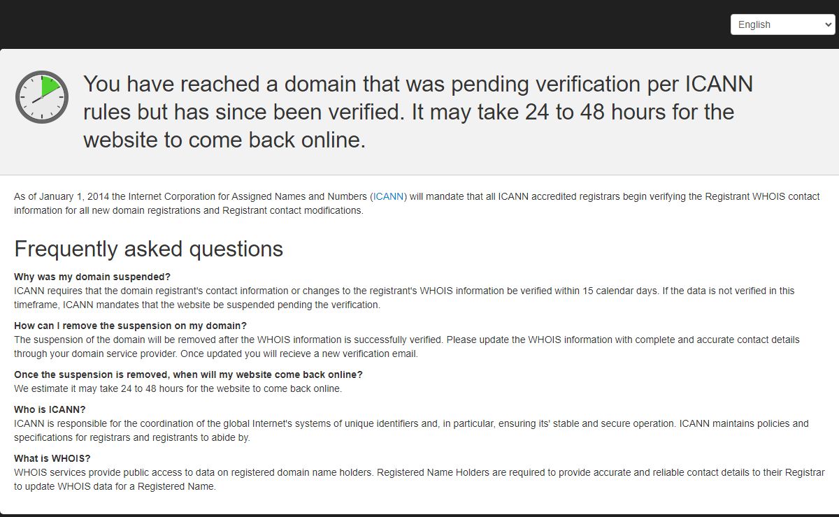 Registrant WHOIS contact information verification