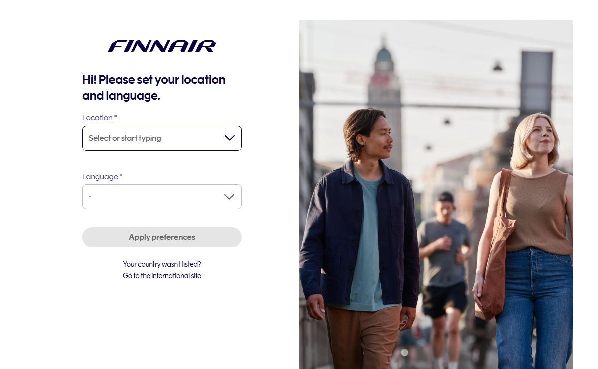 Flight bookings | select country and language | Finnair