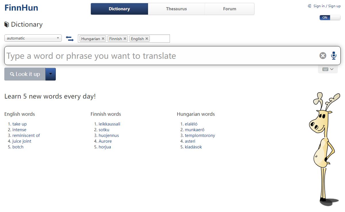 Finnish-Hungarian-English speaking, speech recognizing, on-line dictionary and thesaurus - FinnHun