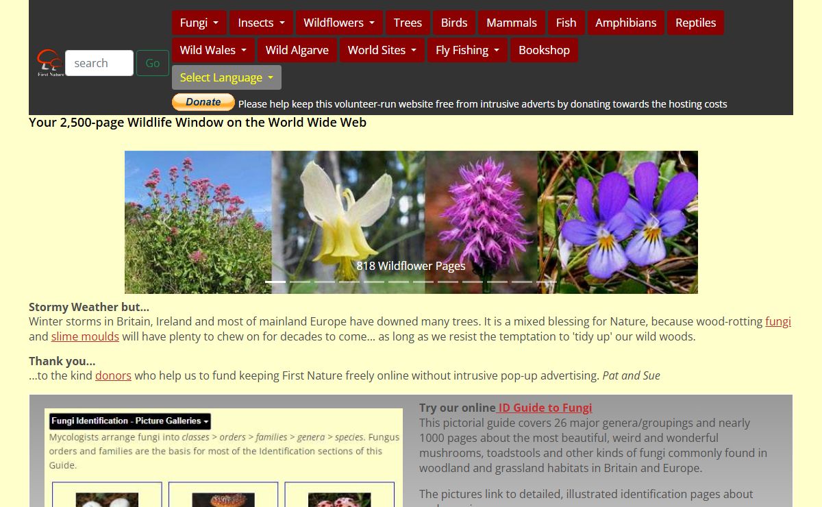Wildflowers, wild orchids, fungi, wildlife; nature books, reserves